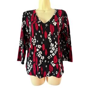 LH Sport Black White Red Beaded Embellished Sweater Woman’s Size Medium